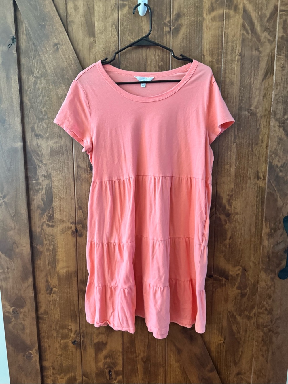 Time and Tru Coral Pink Tiered Short Sleeve Dress